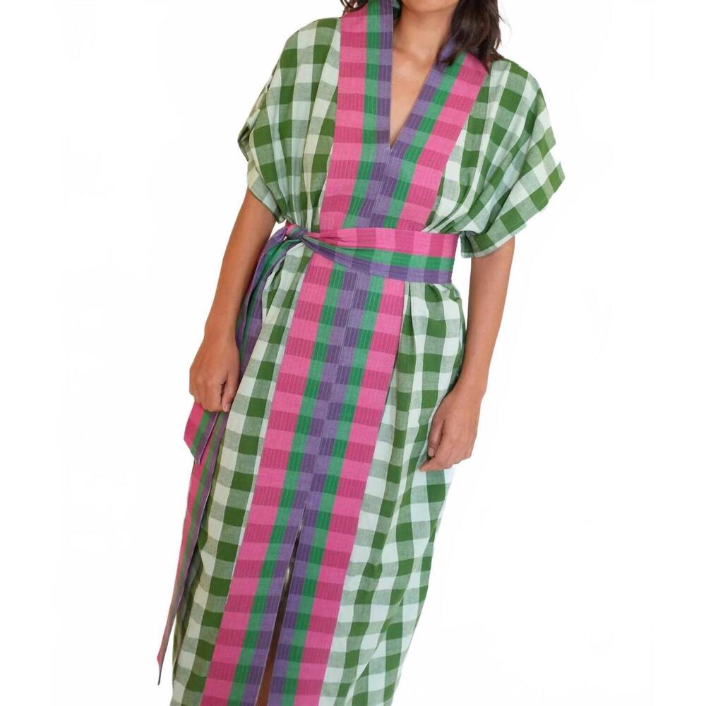 NEW RUJUTA SHETH naya kaftan dress in watermelon chex - Picture 4 of 5